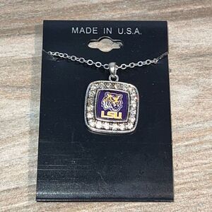 LSU necklace women’s rhinestones silver tone fighting tigers football baseball